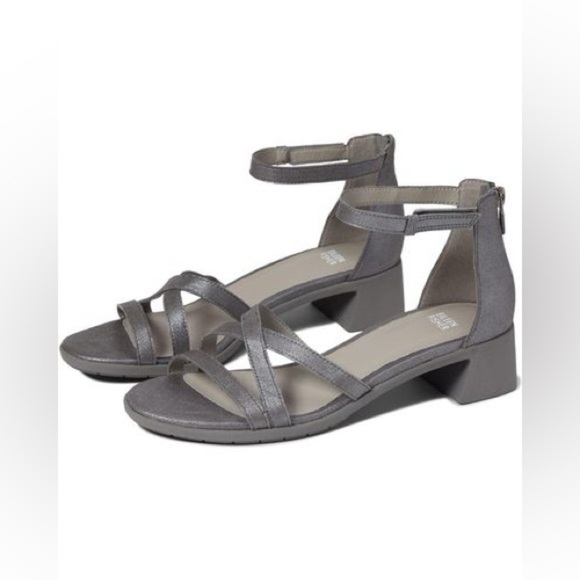 Eileen Fisher Shoes - Eileen Fisher Womens Noni Sandals Ankle Strap Silver Leather Block Heel 6